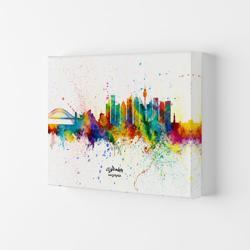 Sydney Australia Skyline Splash Art Print by Michael Tompsett Canvas