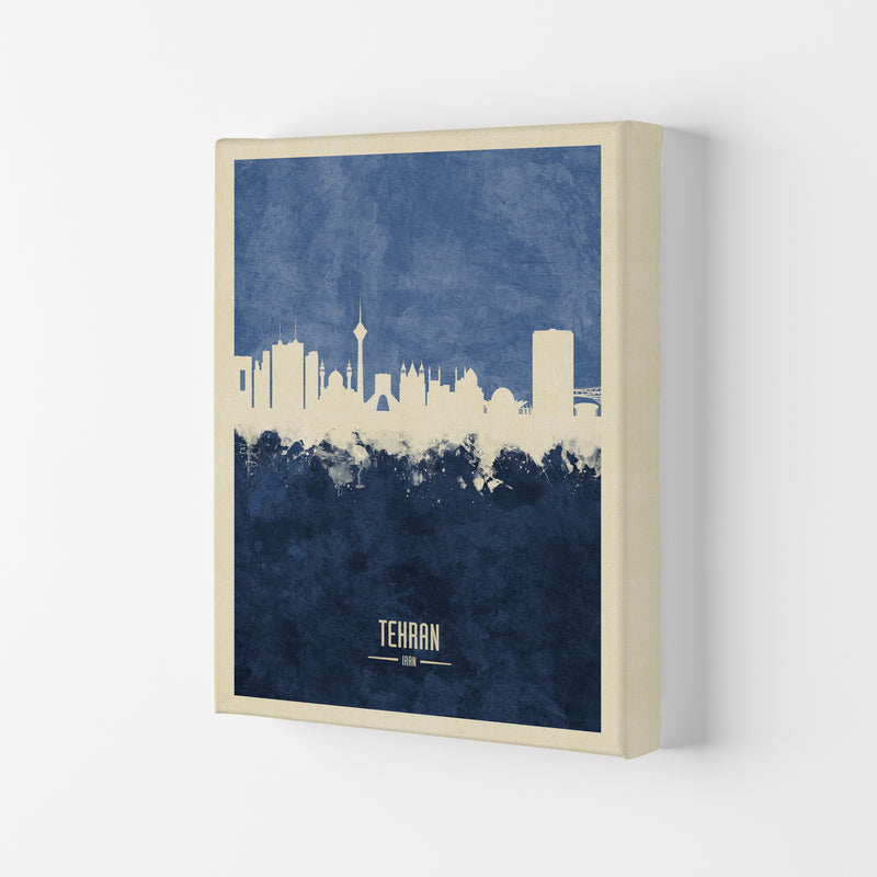 Tehran Iran Skyline Portrait Navy Art Print by Michael Tompsett Canvas