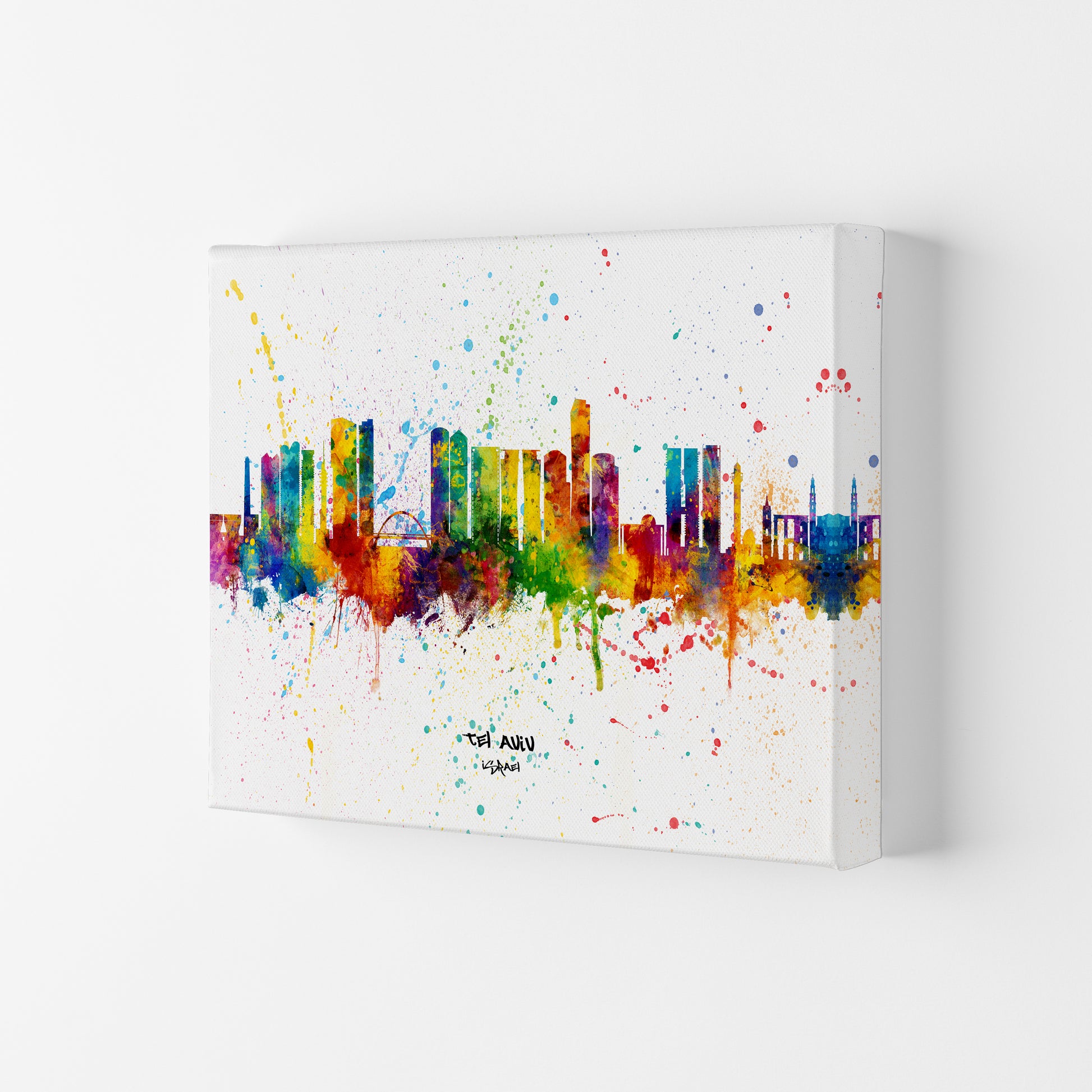 Tel Aviv Israel Skyline Splash Art Print by Michael Tompsett Canvas