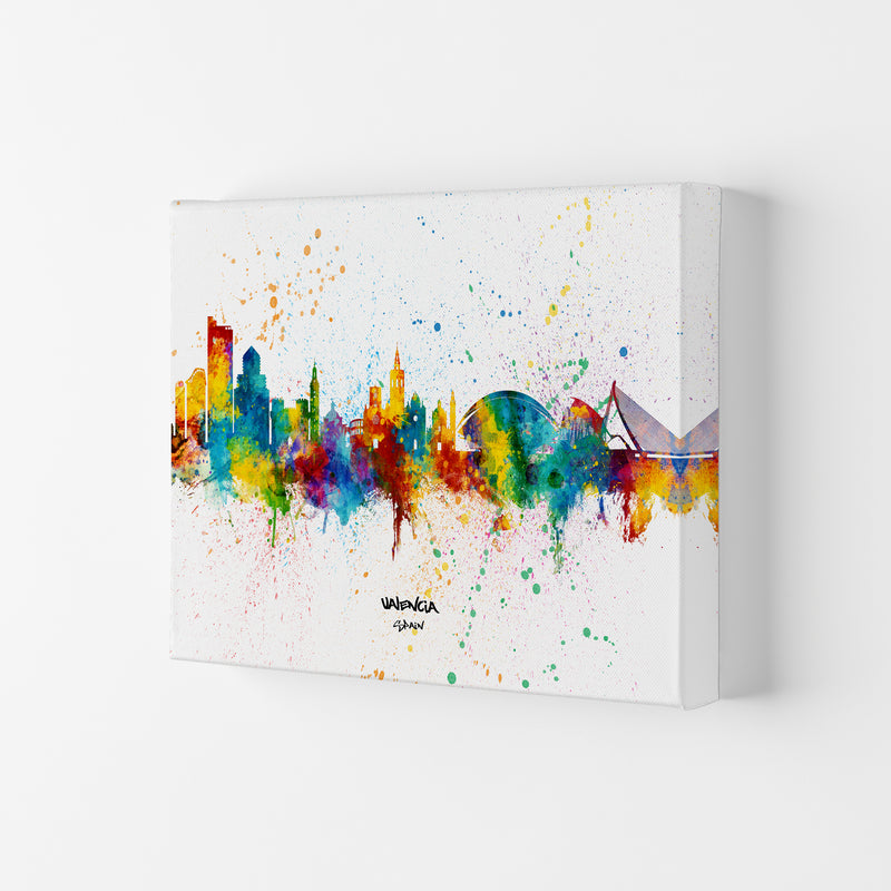 Valencia Spain Skyline Splash Art Print by Michael Tompsett Canvas