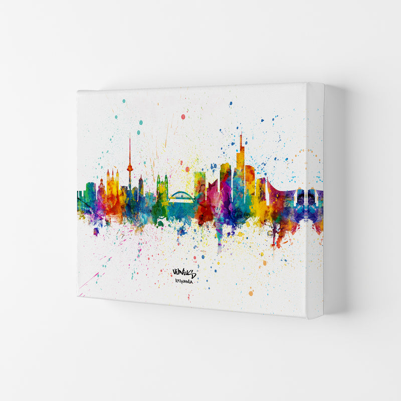 Vilnius Lithuania Skyline Splash Art Print by Michael Tompsett Canvas