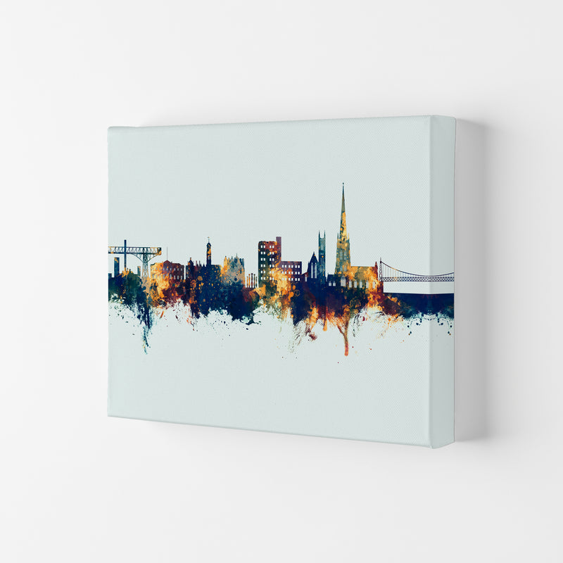 Warrington England Skyline Blue Orange Art Print by Michael Tompsett Canvas