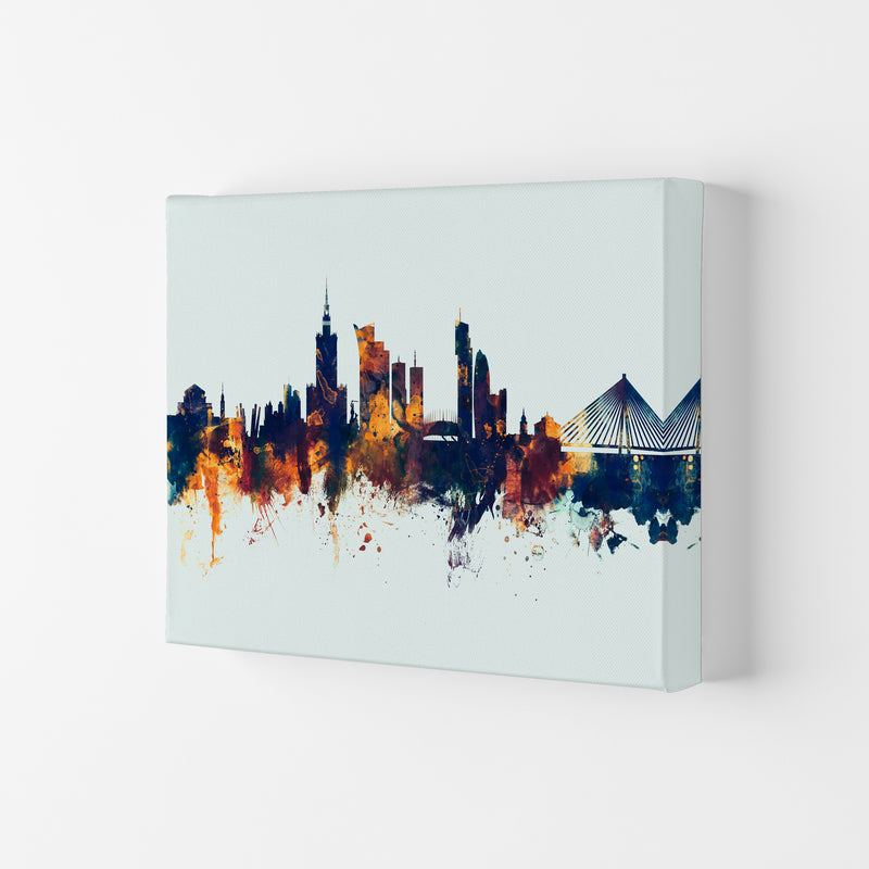 Warsaw Poland Skyline Blue Orange Art Print by Michael Tompsett Canvas
