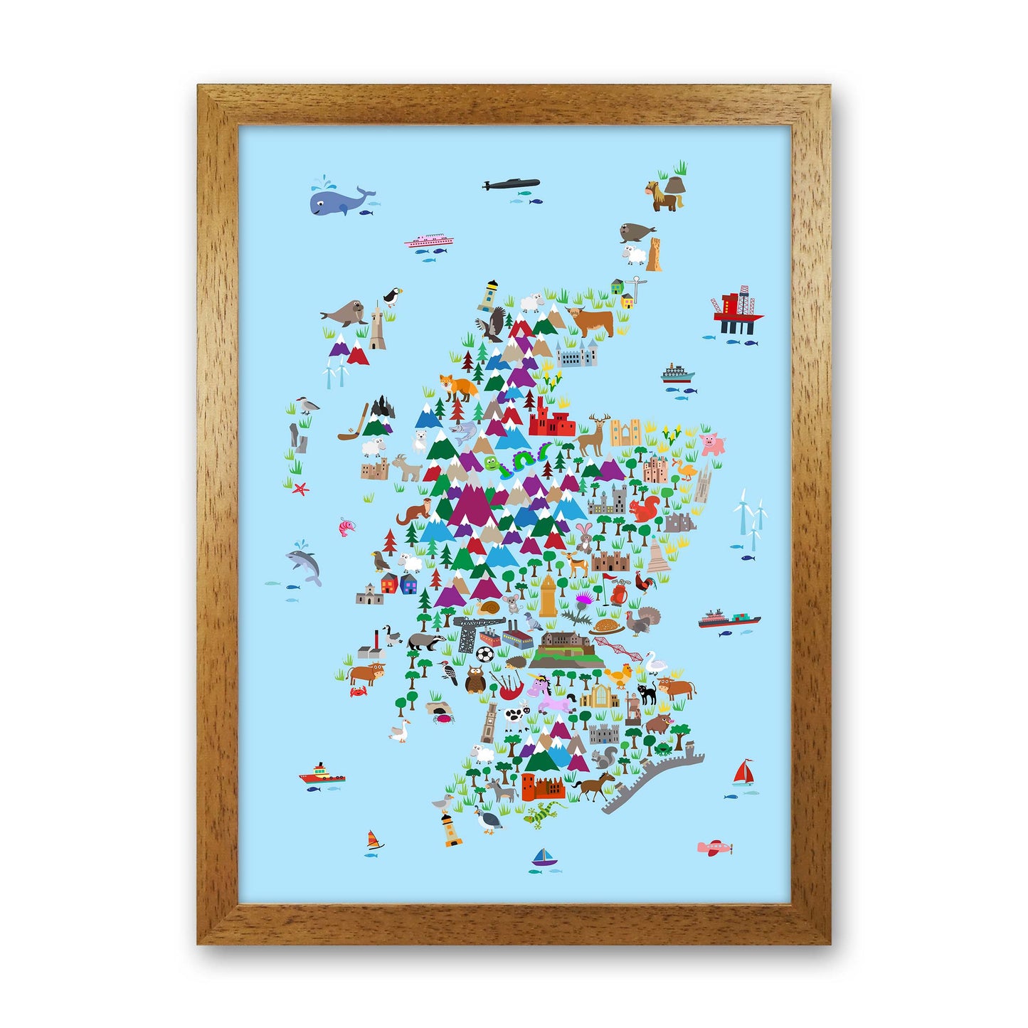 Animal Map of Scotland Blue Nursery Print by Michael Tompsett Oak Grain
