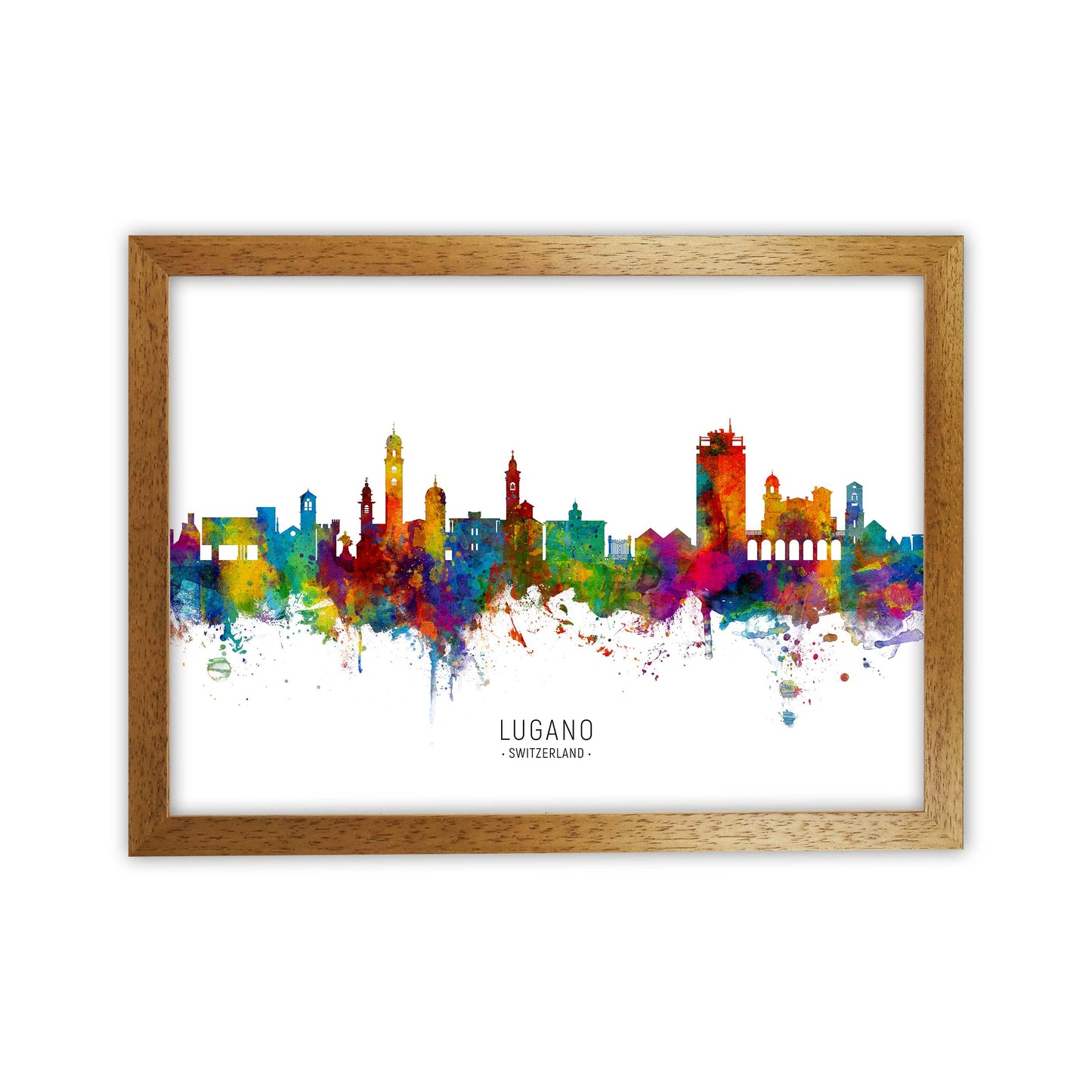 Lugano Switzerland Skyline Art Print by Michael Tompsett Oak Grain