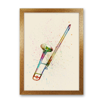 Trombone Watercolour Multi-Colour Print by Michael Tompsett Oak Grain