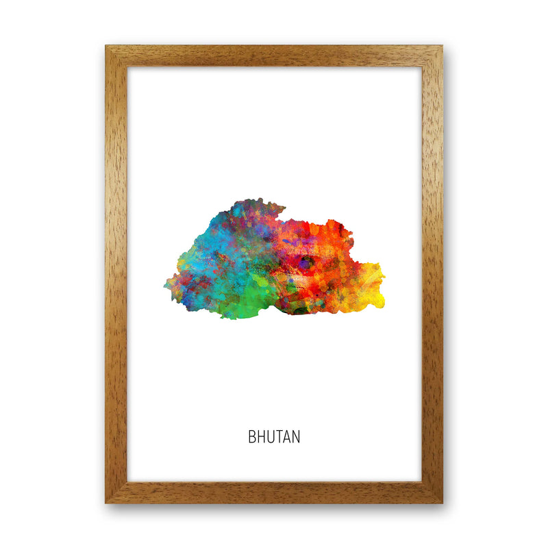 Bhutan Watercolour Map Art Print by Michael Tompsett Oak Grain