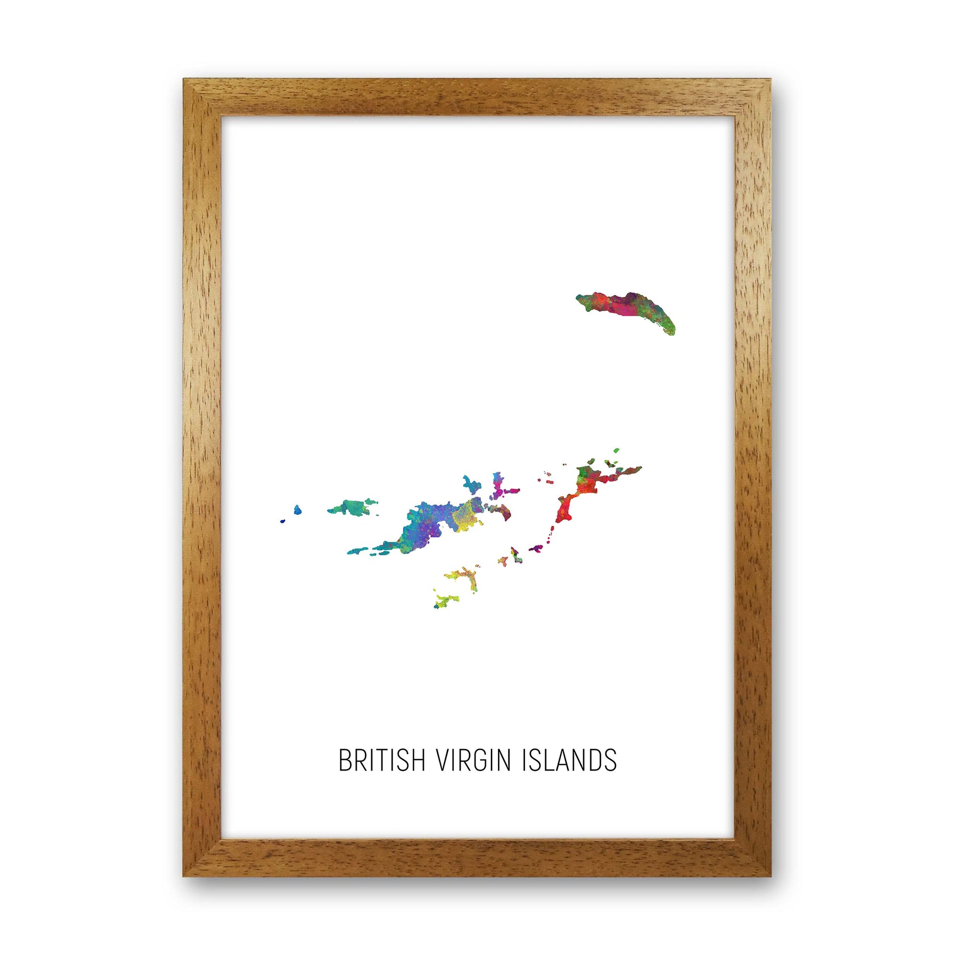 British Virgin Islands Watercolour Map  by Michael Tompsett Oak Grain