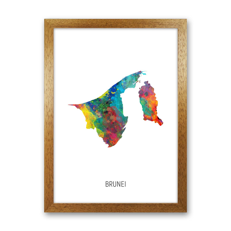 Brunei Watercolour Map Art Print by Michael Tompsett Oak Grain