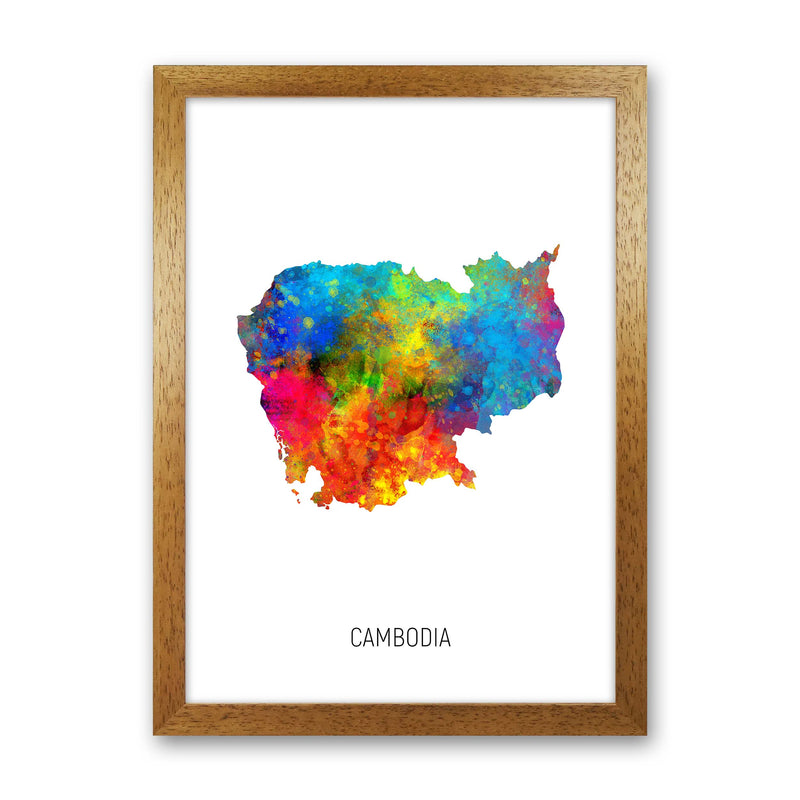 Cambodia Watercolour Map Art Print by Michael Tompsett Oak Grain