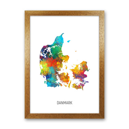 Danmark Watercolour Map Art Print by Michael Tompsett Oak Grain