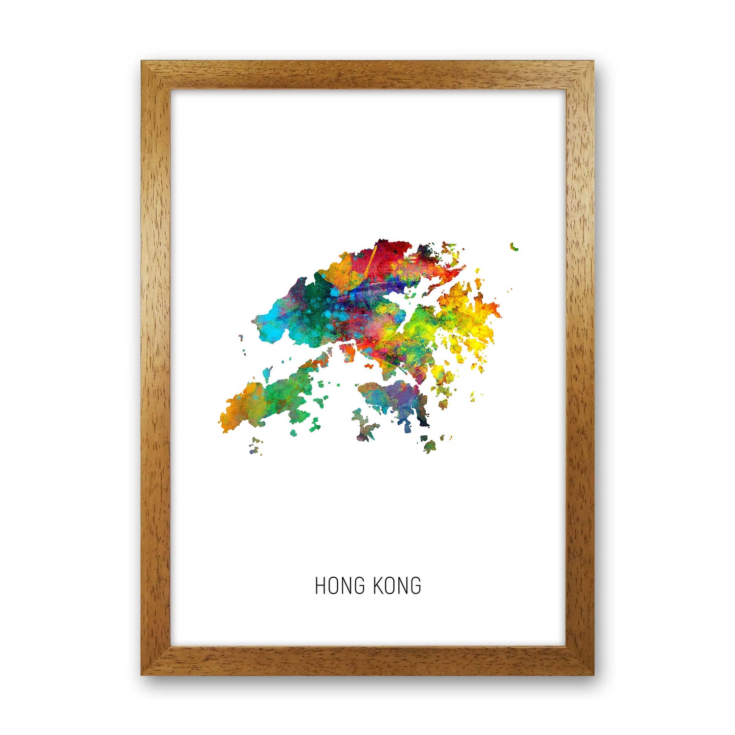 Hong Kong Watercolour Map Art Print by Michael Tompsett Oak Grain