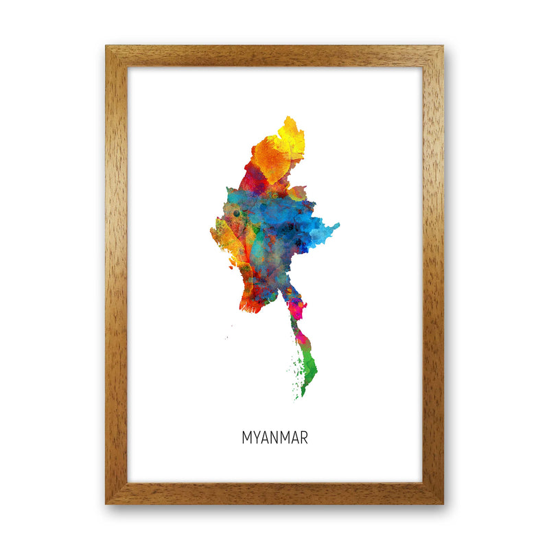 Myanmar Watercolour Map Art Print by Michael Tompsett Oak Grain