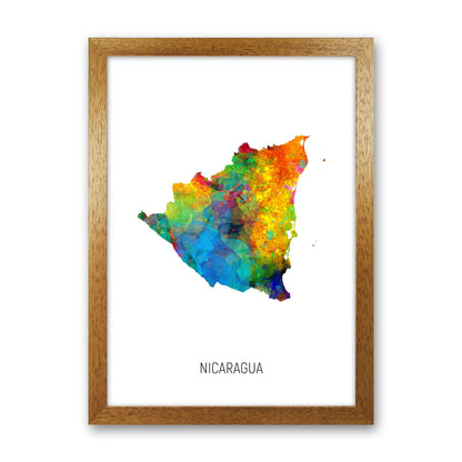 Nicaragua Watercolour Map Art Print by Michael Tompsett Oak Grain