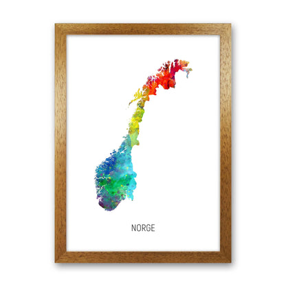 Norge Watercolour Map Art Print by Michael Tompsett Oak Grain