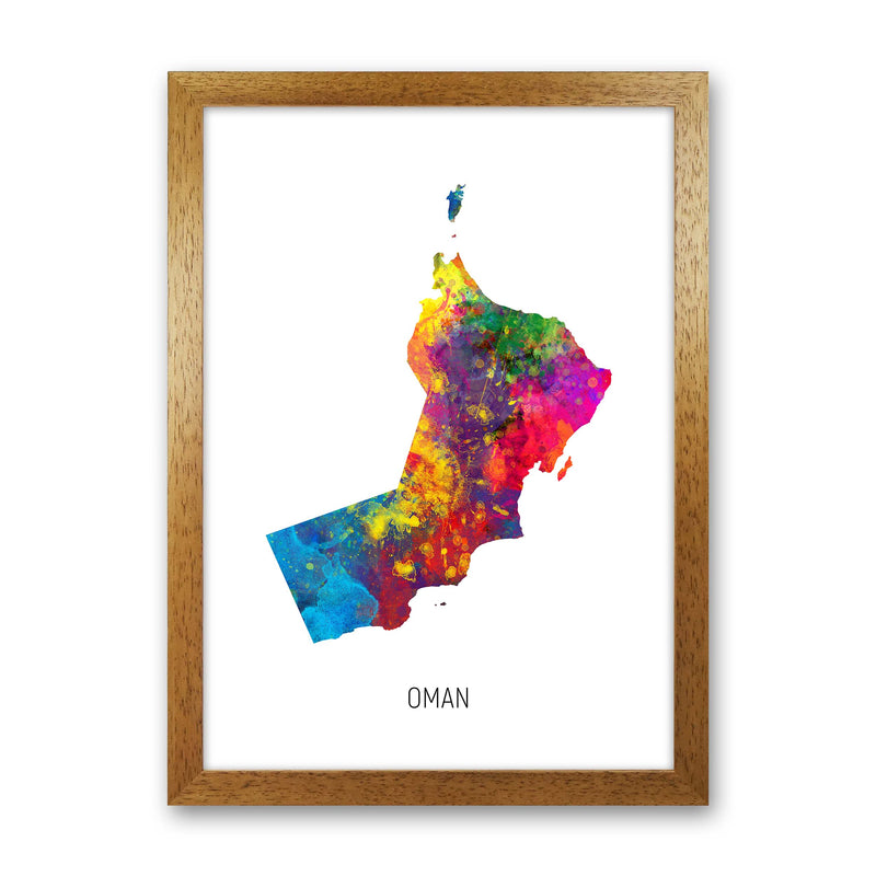Oman Watercolour Map Art Print by Michael Tompsett Oak Grain