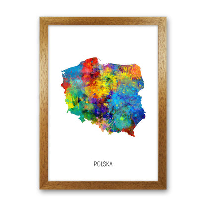 Polska Watercolour Map Art Print by Michael Tompsett Oak Grain