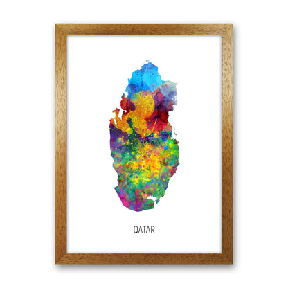 Qatar Watercolour Map Art Print by Michael Tompsett Oak Grain