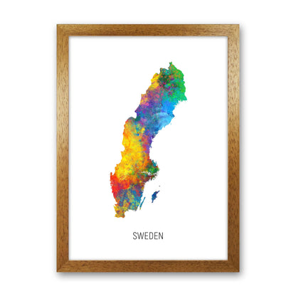 Sweden Watercolour Map Art Print by Michael Tompsett Oak Grain