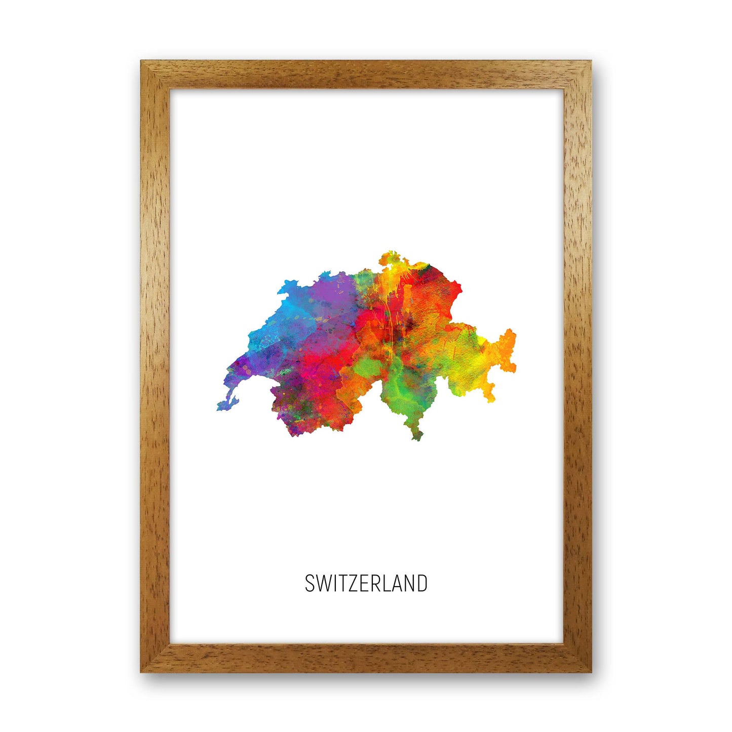 Switzerland Watercolour Map Art Print by Michael Tompsett Oak Grain