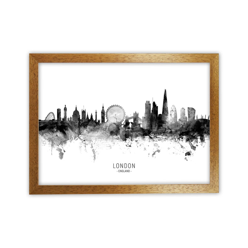London England Skyline Black White City Name  by Michael Tompsett Oak Grain