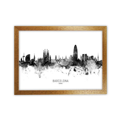 Barcelona Spain Skyline Black White City Name  by Michael Tompsett Oak Grain
