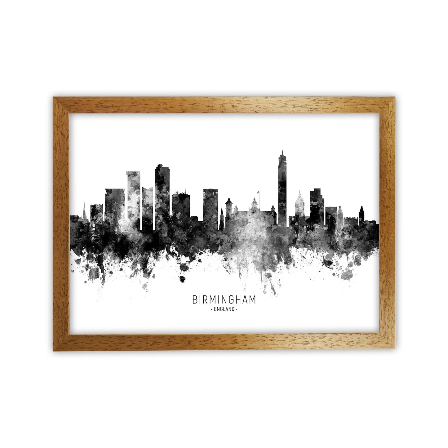 Birmingham England Skyline Black White City Name  by Michael Tompsett Oak Grain
