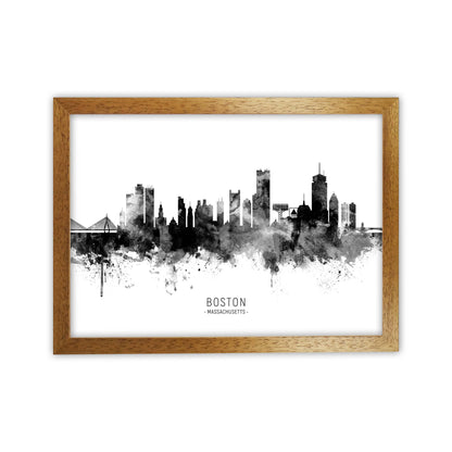 Boston Massachusetts Skyline Black White City Name  by Michael Tompsett Oak Grain