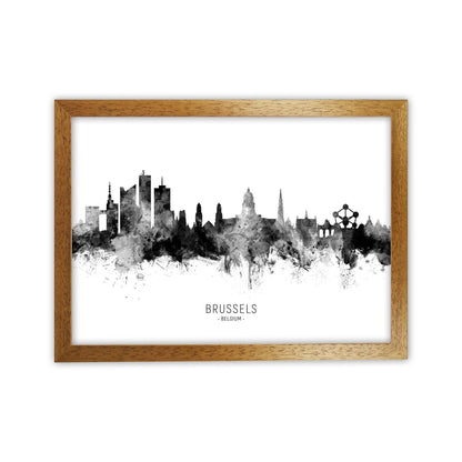 Brussels Belgium Skyline Black White City Name  by Michael Tompsett Oak Grain