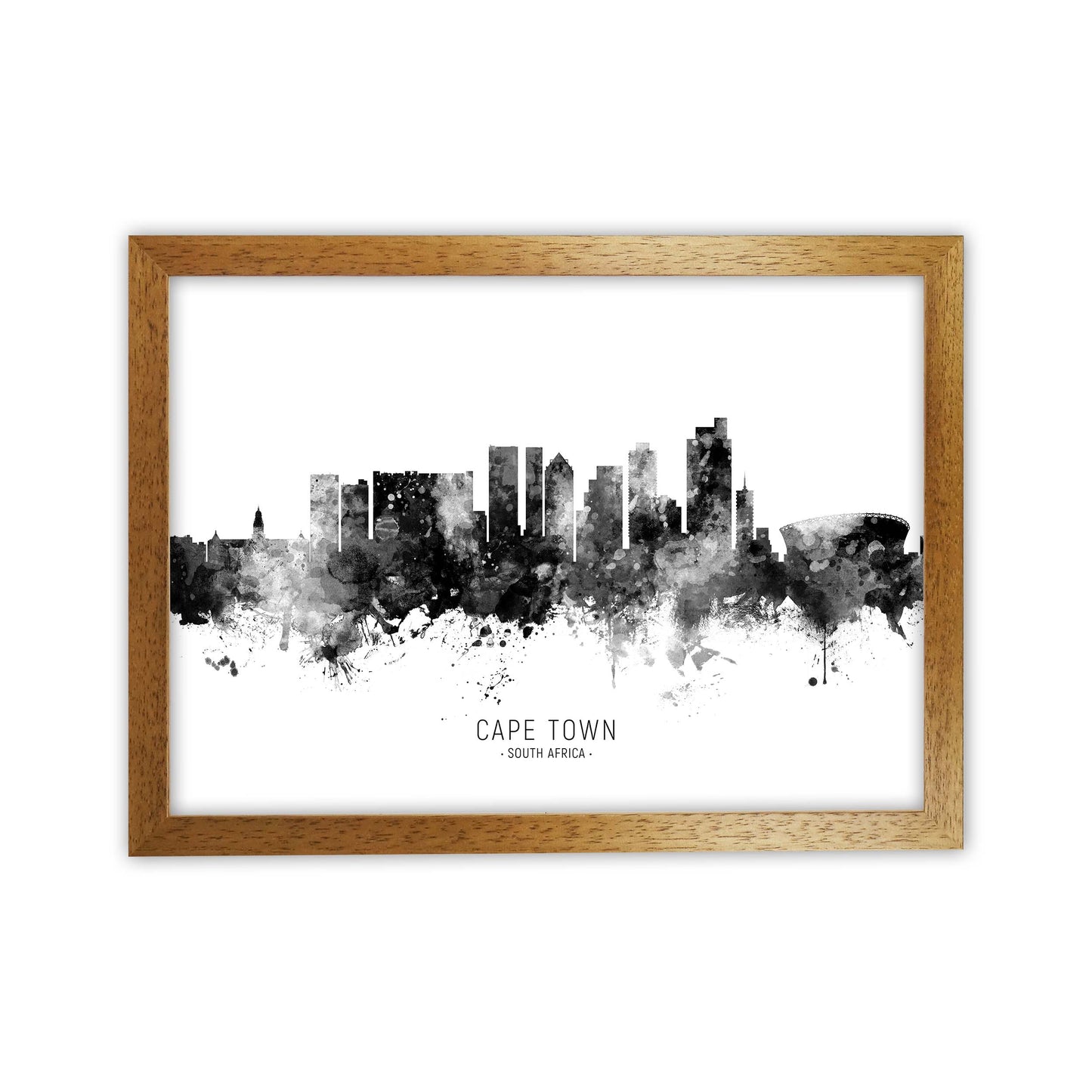 Cape Town South Africa Skyline Black White City Name  by Michael Tompsett Oak Grain