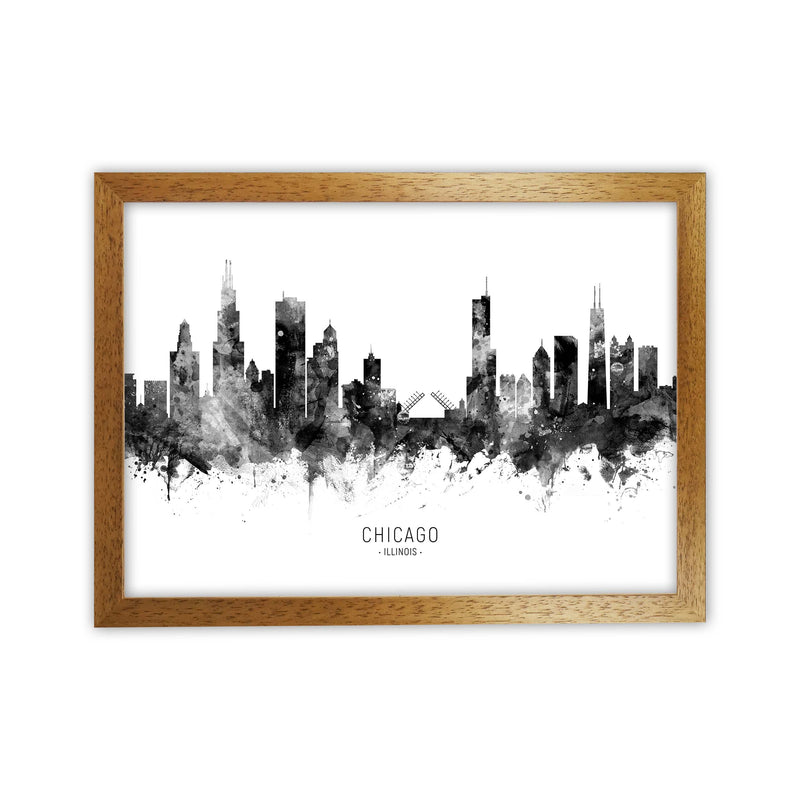 Chicago Illinois Skyline Black White City Name  by Michael Tompsett Oak Grain