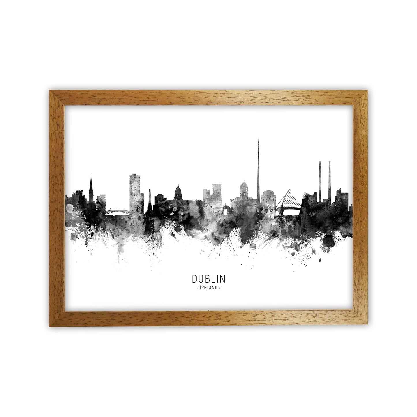 Dublin Ireland Skyline Black White City Name  by Michael Tompsett Oak Grain