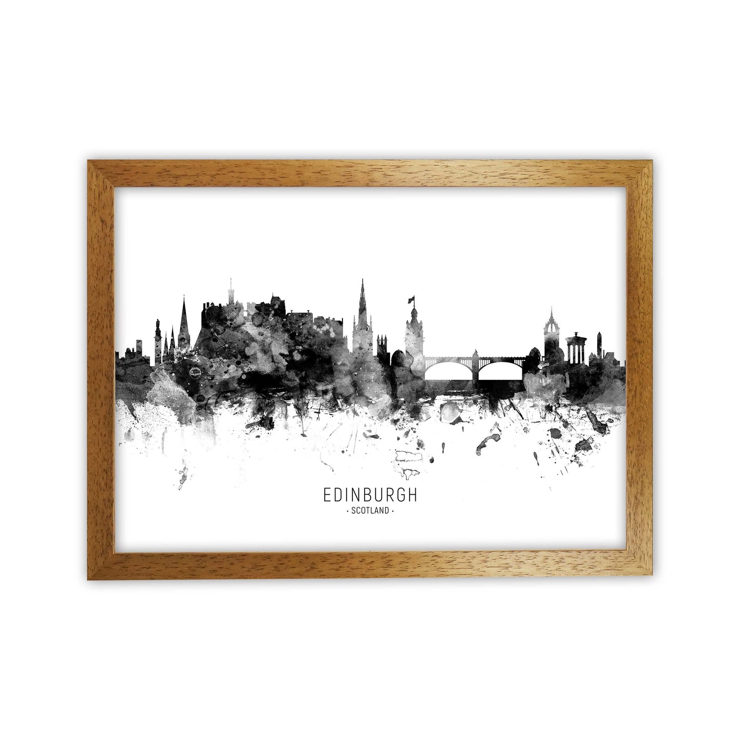 Edinburgh Scotland Skyline Black White City Name  by Michael Tompsett Oak Grain