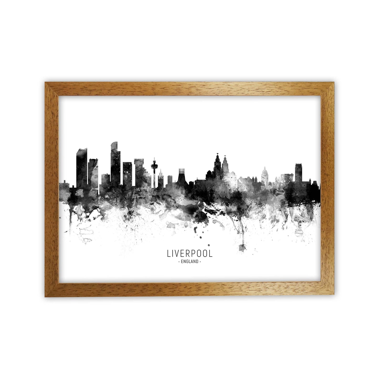 Liverpool England Skyline Black White City Name  by Michael Tompsett Oak Grain