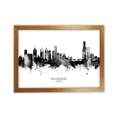 Melbourne Australia Skyline Black White City Name  by Michael Tompsett Oak Grain