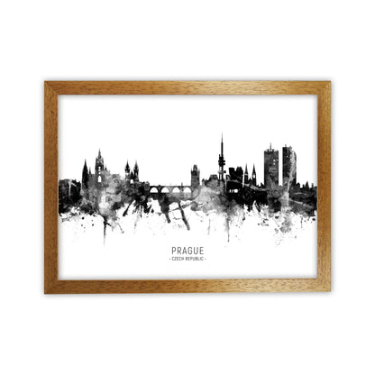 Prague Czech Republic Skyline Black White City Name  by Michael Tompsett Oak Grain