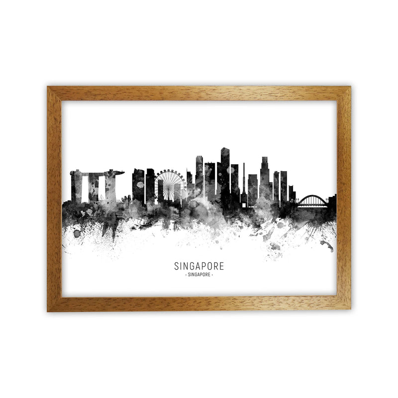 Singapore Singapore Skyline Black White City Name  by Michael Tompsett Oak Grain