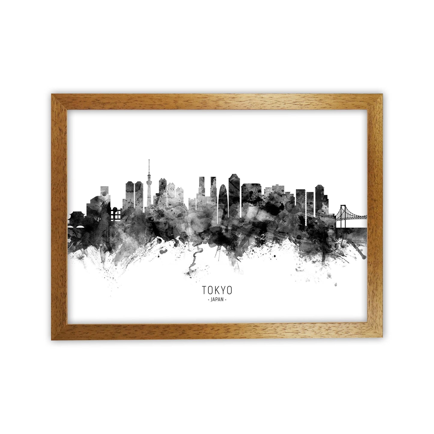 Tokyo Japan Skyline Black White City Name  by Michael Tompsett Oak Grain