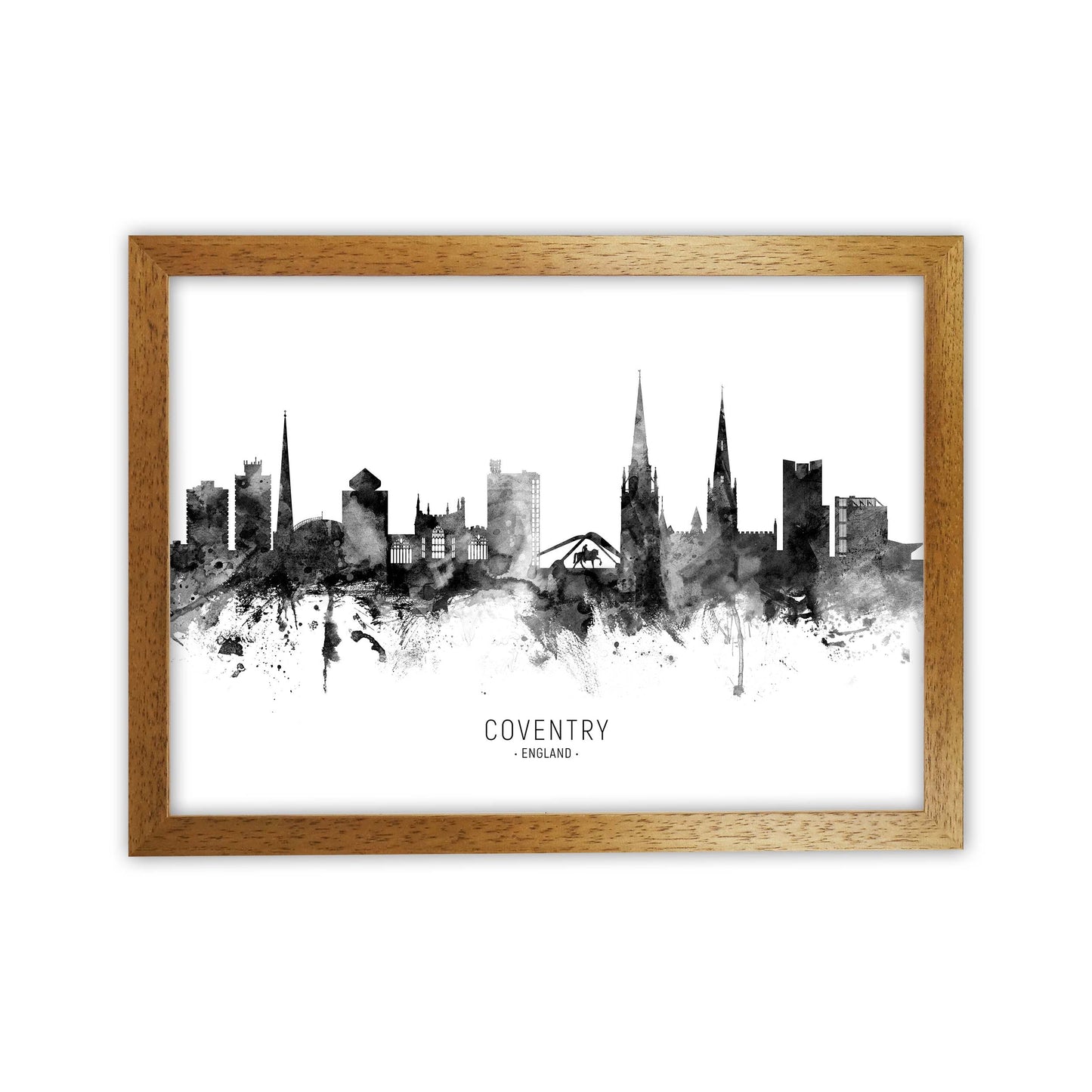 Coventry England Skyline Black White City Name  by Michael Tompsett Oak Grain