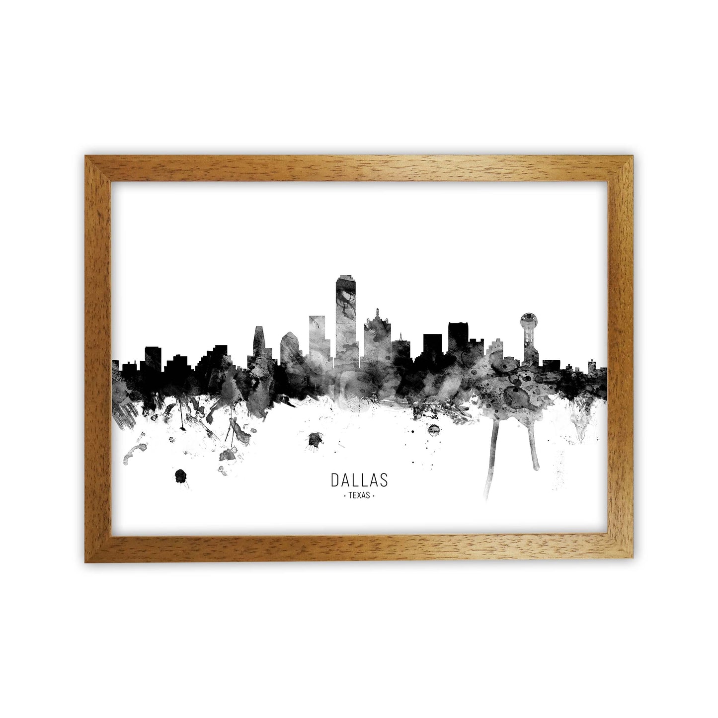 Dallas Texas Skyline Black White City Name  by Michael Tompsett Oak Grain