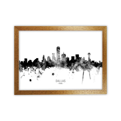 Dallas Texas Skyline Black White City Name  by Michael Tompsett Oak Grain