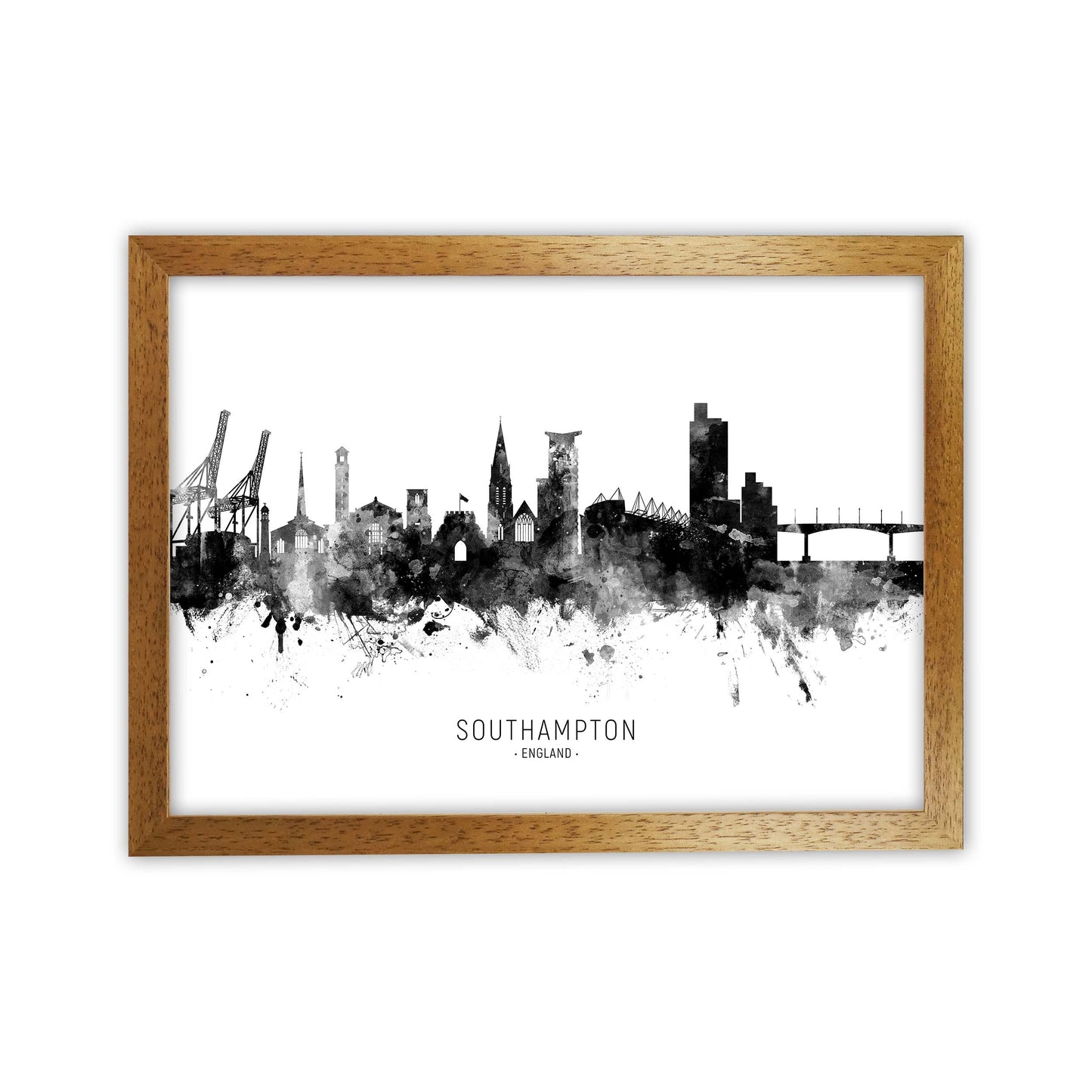 Southampton England Skyline Black White City Name  by Michael Tompsett Oak Grain