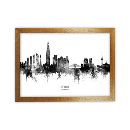 Seoul South Korea Skyline Black White City Name  by Michael Tompsett Oak Grain