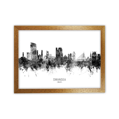 Swansea Wales Skyline Black White City Name  by Michael Tompsett Oak Grain