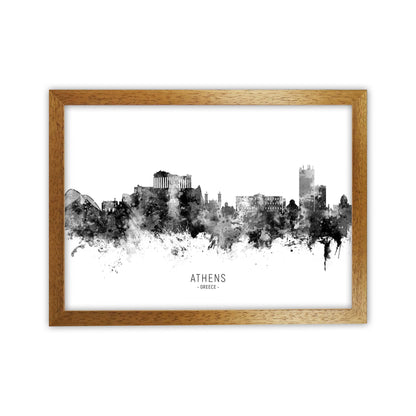 Athens Greece Skyline Black White City Name  by Michael Tompsett Oak Grain