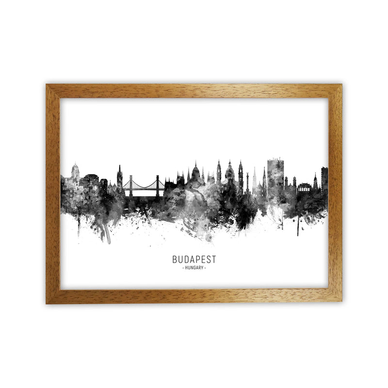 Budapest Hungary Skyline Black White City Name  by Michael Tompsett Oak Grain