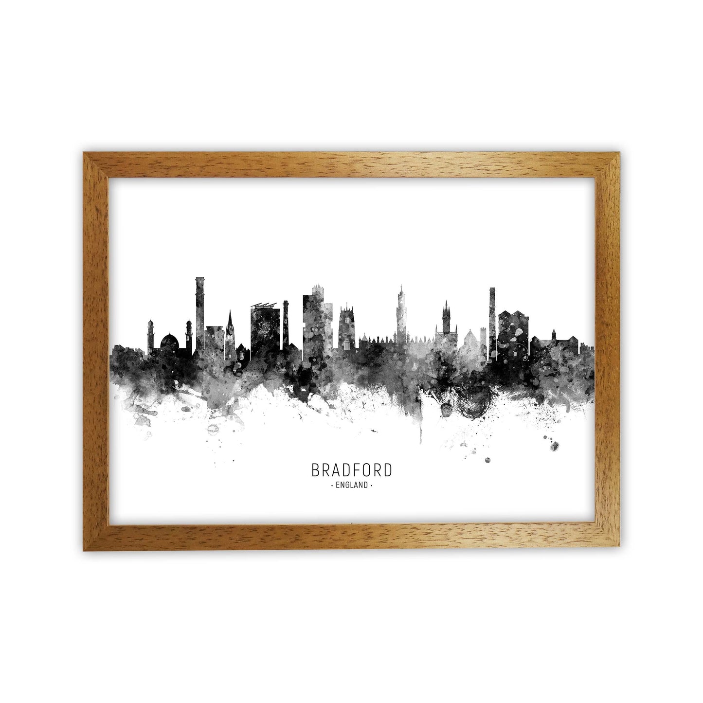 Bradford England Skyline Black White City Name  by Michael Tompsett Oak Grain