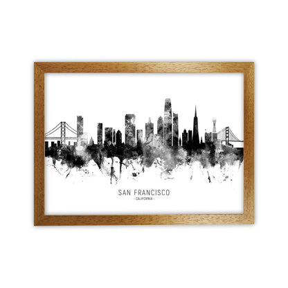 San Francisco California Skyline Black White City Name  by Michael Tompsett Oak Grain