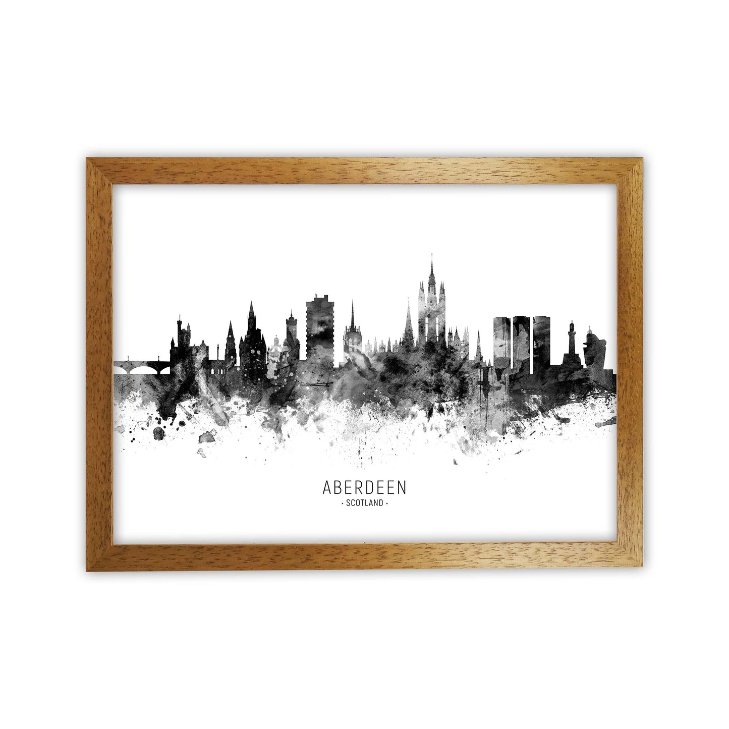 Aberdeen Scotland Skyline Black White City Name  by Michael Tompsett Oak Grain