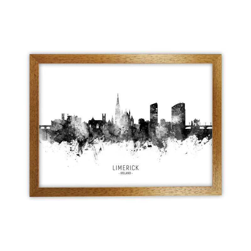 Limerick Ireland Skyline Black White City Name  by Michael Tompsett Oak Grain